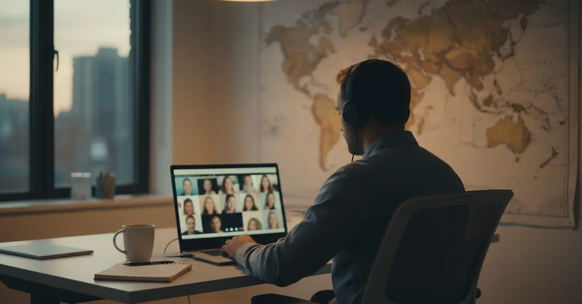 Engineering lead on a video call with a remote development team