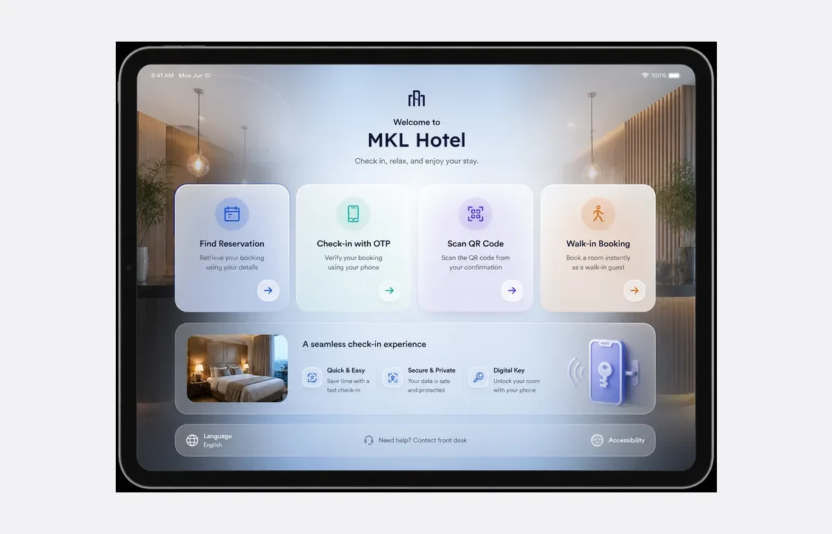 GMS guest check-in interface on a tablet